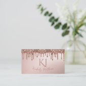 Glanzende Roze Gouden Glitter Monogram Initialen Visitekaartje (Staand voorkant)
