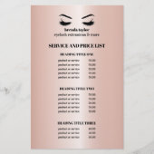 Glanzende roze Gouden WIMPERS SALON SERVICE LIJST Flyer (Voorkant)