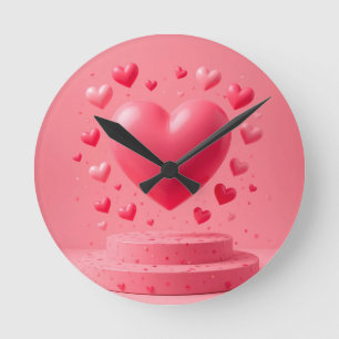 Glanzende roze hart ronde klok
