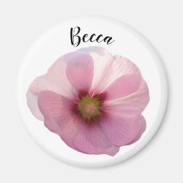 Glanzende roze Hollyhock Flower Personalized Magneet