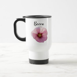 Glanzende roze Hollyhock Flower Personalized Reisbeker