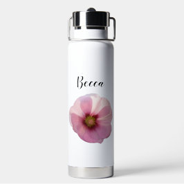 Glanzende roze Hollyhock Flower Personalized Waterfles