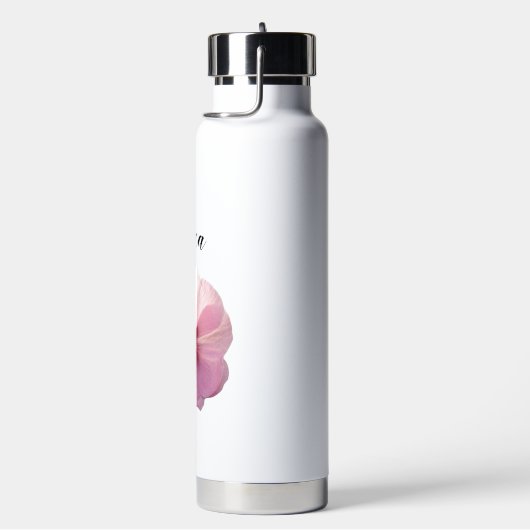 Glanzende roze Hollyhock Flower Personalized Waterfles (Rechts)