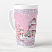 Glanzende Roze Kerstmis Latte Mok (Linkerhoek)
