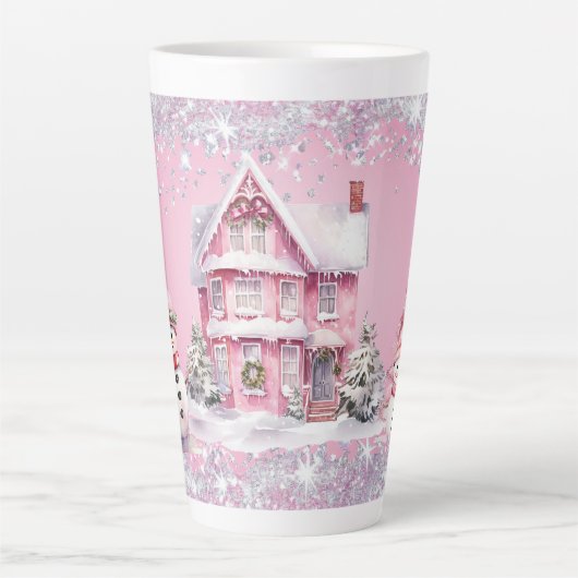 Glanzende Roze Kerstmis Latte Mok (Voorkant)