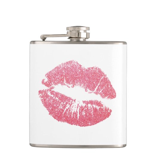 Glanzende Roze Lippen Heupfles (Voorkant)