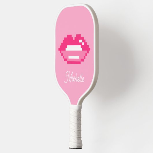 Glanzende roze lippen mond logo op maat pickleball paddle (Links)