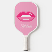Glanzende roze lippen mond logo op maat pickleball paddle (Achterkant)