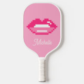Glanzende roze lippen mond logo op maat pickleball paddle (Voorkant)
