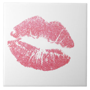 Glanzende Roze Lippen Tegeltje