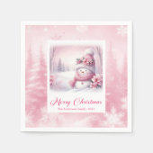 Glanzende Roze Pinkmas Kerst Scene Servetten Kinde (Voorkant)