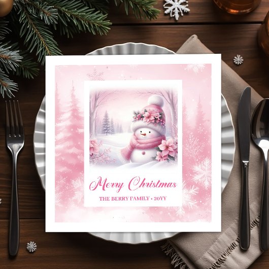 Glanzende Roze Pinkmas Kerst Scene Servetten Kinde