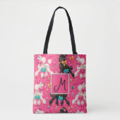 Glanzende Roze Poodle Parade Monogram Tote Bag (Voorkant)