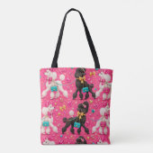Glanzende Roze Poodle Parade Monogram Tote Bag (Achterkant)