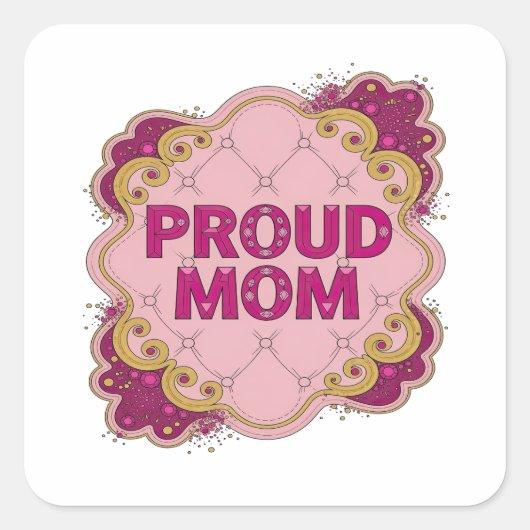 Glanzende Roze PROUD MOM Sticker Kunst (Voorkant)