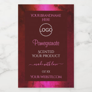 Glanzende roze rode marmeren productlabels met log voedselcontainer etiket