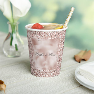 Glanzende Roze Roze Glitter Papieren Bekers