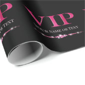 Glanzende Roze VIP op Zwart Cadeaupapier (Rol Hoek)