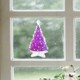 Glanzende Roze Zilveren Kerstboom Ster Vorm Vloerk Raamsticker