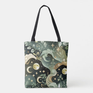 Glanzende Saliegroene Hemelmaan Accessoire Tote Bag