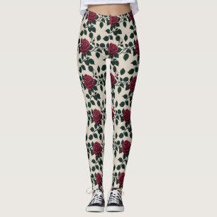 Glanzende scharlakenrozen met donkergroene bladere leggings