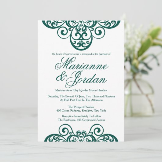 Glanzende smaragdgroene  huwelijksuitnodigingen kaart (Staand voorkant)