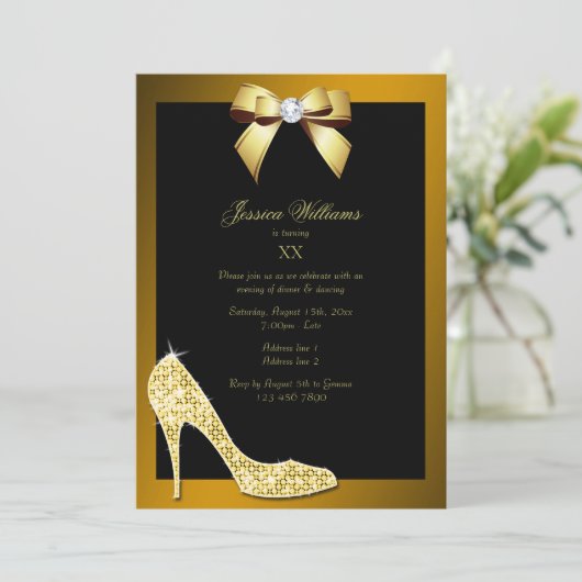 Glanzende Sparkly Stiletto, Gouden Verjaardagsfees Kaart (Staand voorkant)