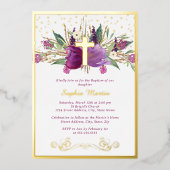 Glanzende sprankelende Paarse Amethist Kruisdoop Folie Uitnodiging (Voorkant)