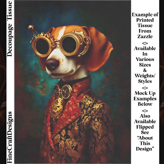 Glanzende Steampunk Beagle Hond EZ5L Decoupage Tissuepapier