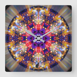 Glanzende Stellaire Kaleidoscoop Vierkante Klok