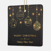 Glanzende sterren Gold Bulbs op zwart Keramisch Ornament (Links)