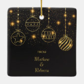 Glanzende sterren Gold Bulbs op zwart Keramisch Ornament (Achterkant)