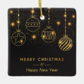 Glanzende sterren Gold Bulbs op zwart Keramisch Ornament (Voorkant)