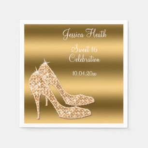 Glanzende Sweet 16 Verjaardag Gouden Stilettos Ser Servet