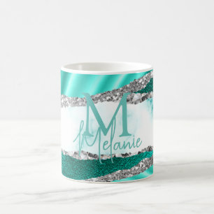 Glanzende Teal Marmer & Zilver Glitter Koffiemok