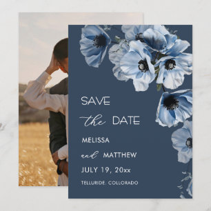 Glanzende Transparante Blauwe Bloemen Gebogen Save The Date