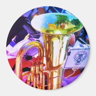 Glanzende Tuba Schuine Perspectief Koperblaasorkes Magneet