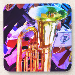 Glanzende Tuba Schuine Perspectief Koperen Band Bier Onderzetter