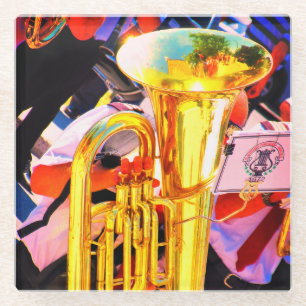 Glanzende Tuba Schuine Perspectief Koperen Band Glazen Onderzetter