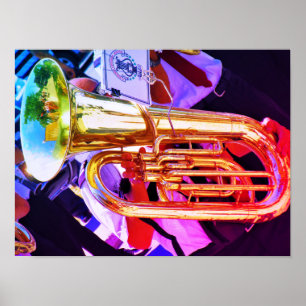Glanzende Tuba Schuine Perspectief Koperen Band Poster