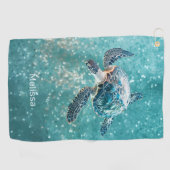 Glanzende Turkooizen Zeeschildpad | Kust Golfhanddoek (Horizontaal)
