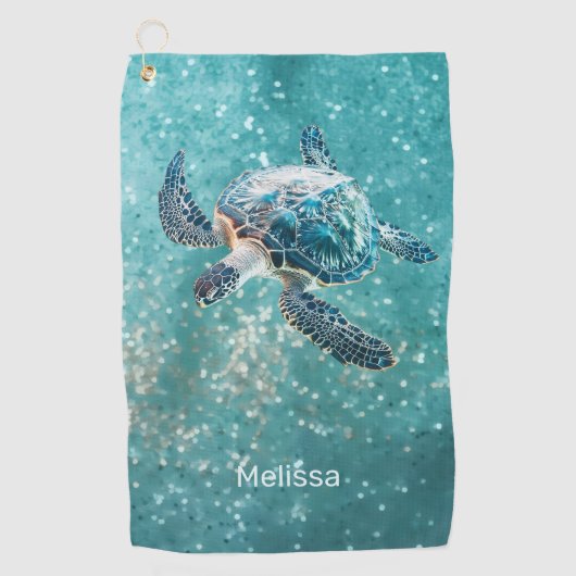 Glanzende Turkooizen Zeeschildpad | Kust Golfhanddoek (Voorkant)
