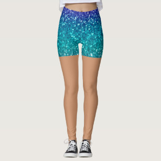 Glanzende Turquoise Blauwe Glitter Huidskleur Dame Leggings