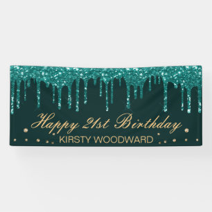 Glanzende turquoise druipende glitters verjaardag spandoek