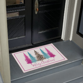 Glanzende turquoise en roze kerstboom deurmat