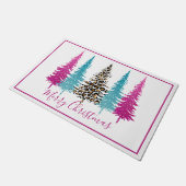 Glanzende turquoise en roze kerstboom deurmat (Schuin)