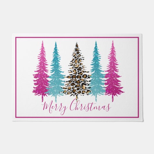 Glanzende turquoise en roze kerstboom deurmat (Voorkant)