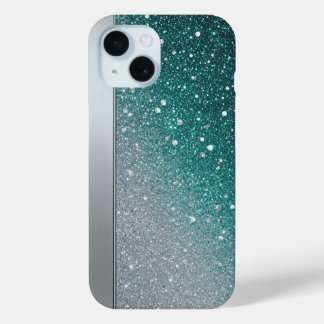 Glanzende Turquoise en Zilveren Glitter Glans Maat iPhone 15 Case