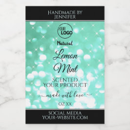 Glanzende Turquoise Glitter Logo Productlabels Voedselcontainer Etiket