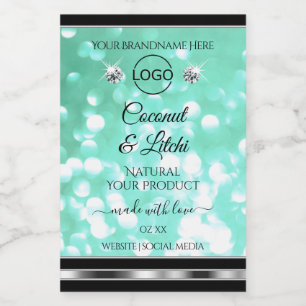 Glanzende Turquoise Glitter Productlabels Diamante Voedselcontainer Etiket